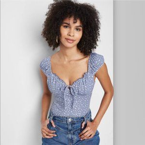Wild Fable Dusty Blue Dainty Floral Milkmaid Bodysuit